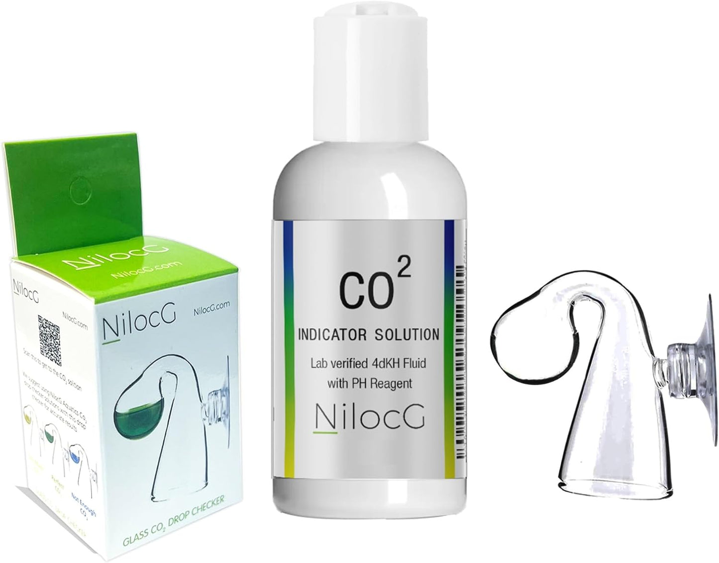 Glass CO2 Drop Checker – CO2 Monitor Kit for Aquarium Tank – Functional and Reliable – Transparent Drop Checker, 4dkh/pH Reagent Solution and Suction Cup
