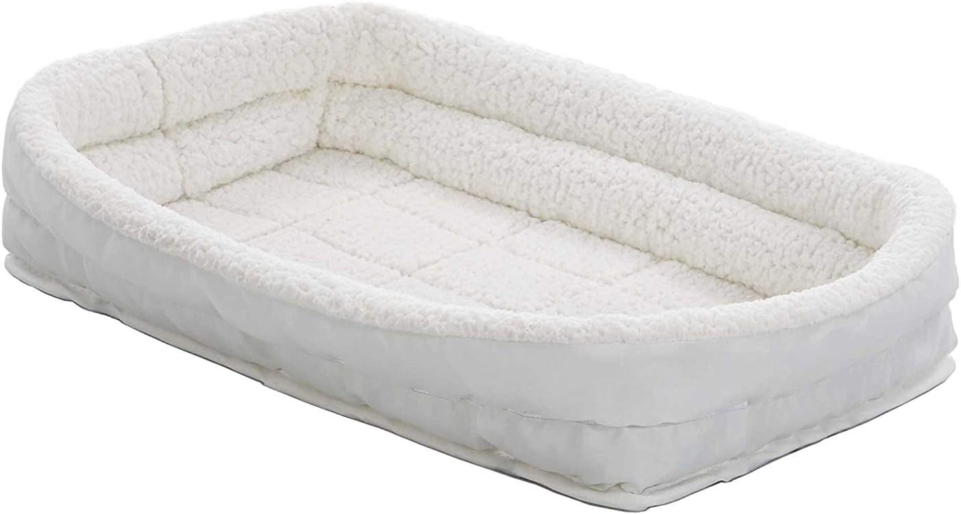MidWest Homes for Pets Large QuietTime Double Bolster Pet Bed, White Plush 42-Inch Crate Mat with Stacked Bolsters, Machine Washable, Secure Fit with Elastic Straps