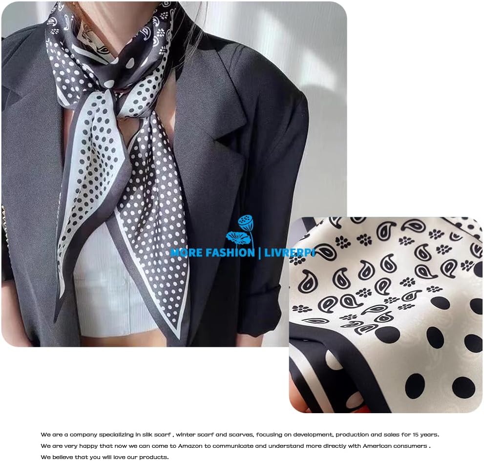 Livrerpi Silk Feeling Head Scarf Fashion Satin Hair Scarf Square Long Scarves for Women Gifts