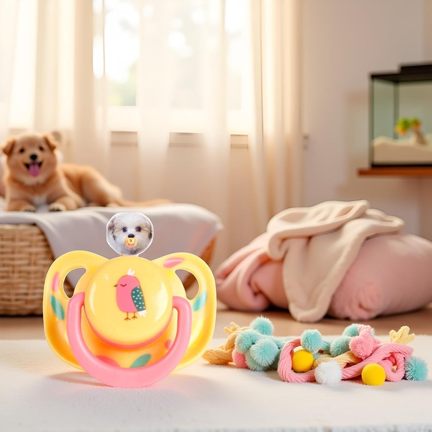 Pet Silicone Calming Pacifier, Dog Pacifiers for Small Dogs, Kitten Pacifiers, Puppy Teething Toys and Cat Chew Toys, Essential Pet Supplies, Puppy Essentials and Kitten Supplies (Chicks)
