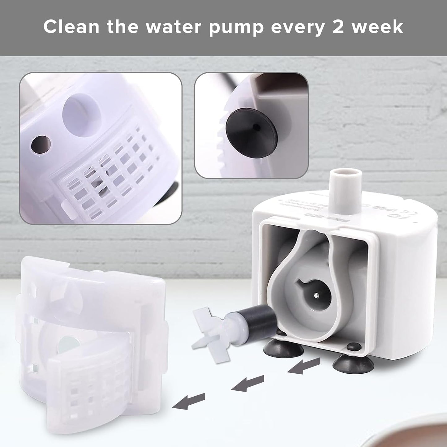 PEKTACO Cat Water Fountain Replacement Water Pump for 3.2L/108oz Automatic Stainless Steel Pet Fountain