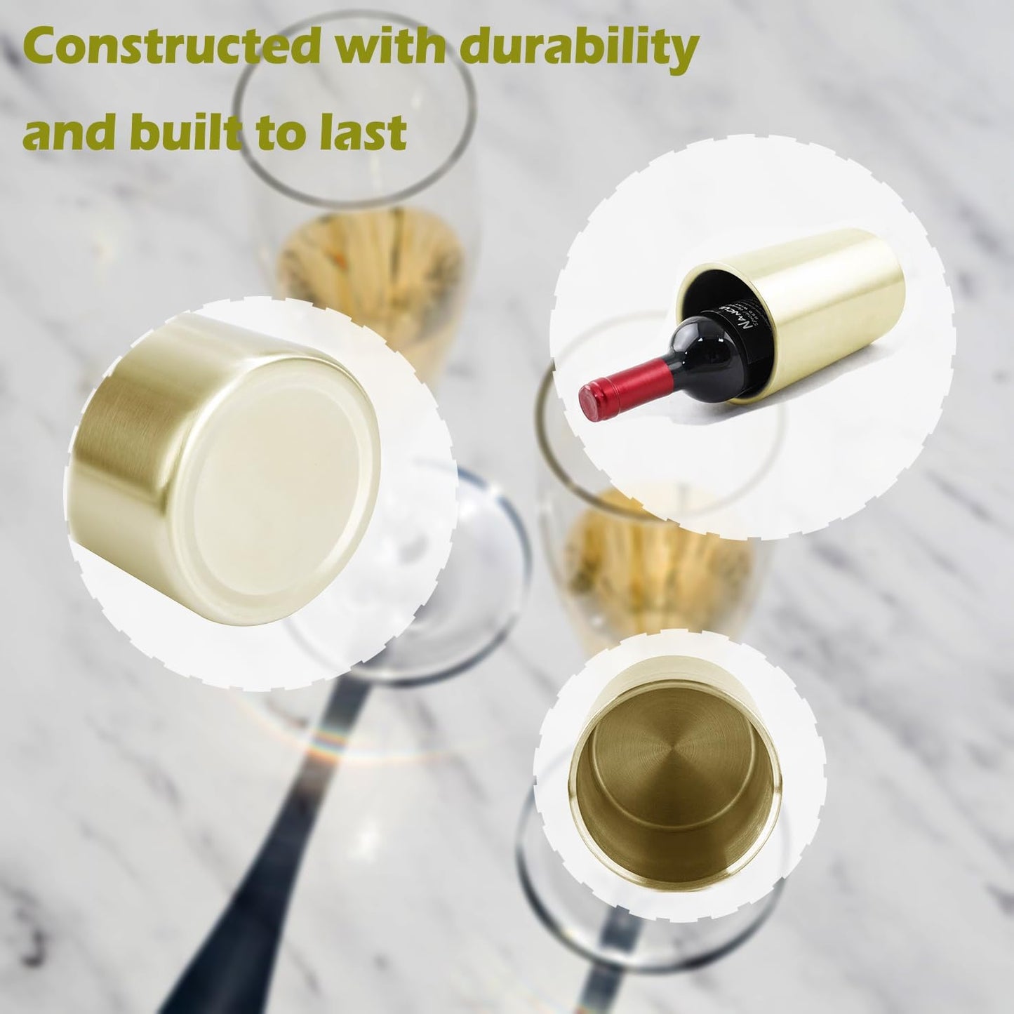 Gold Wine Chiller Bucket for Bottle 750ml Wine Chiller Champagne Cooler Insulated for Parties Keep Wine & Beverage Cold Bar Cart Accessories
