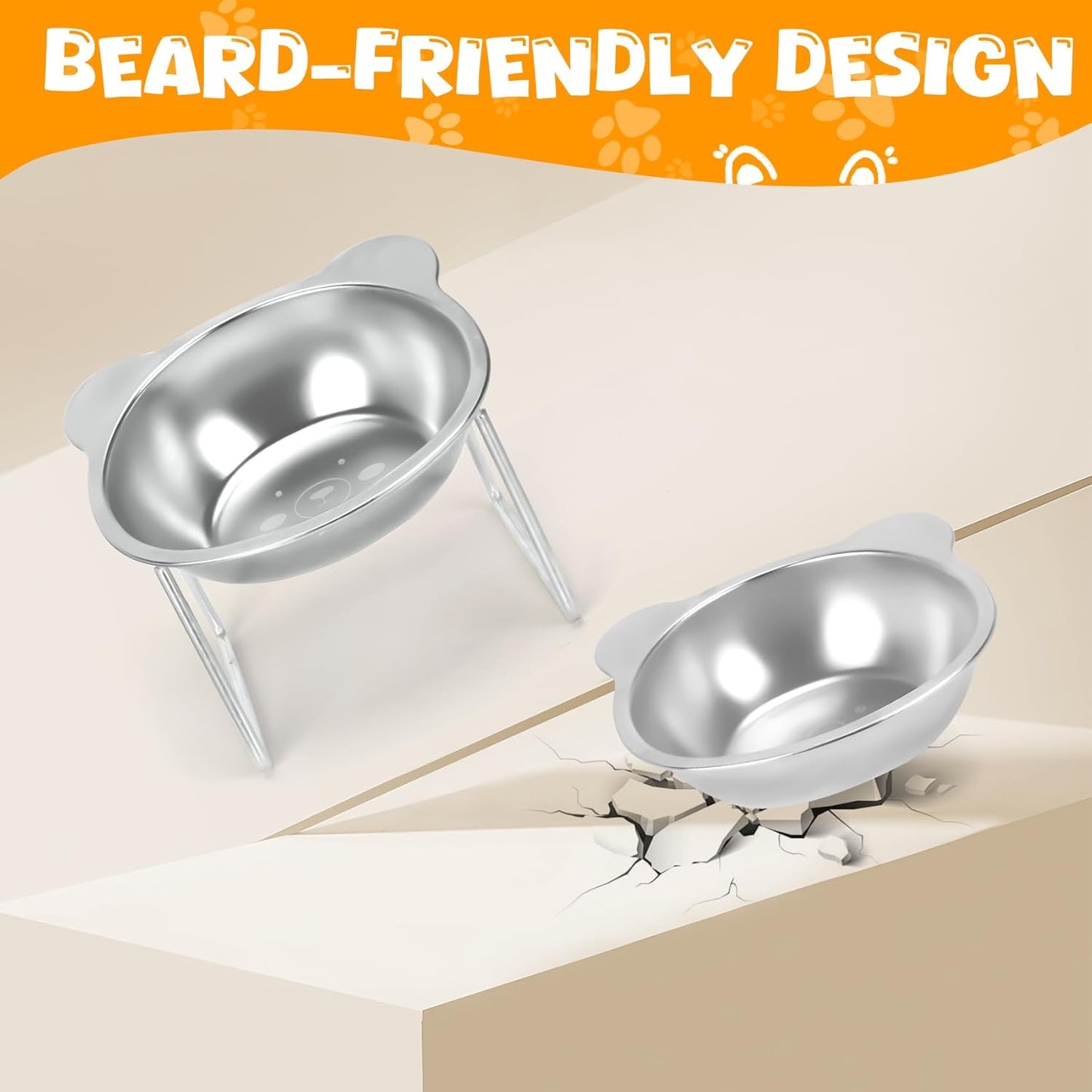 Elevated Cat Bowls, 2 Pack Stainless Steel Cat Food Water Bowls with Non-Slip Placemat, 15° Tilted Stand Anti Vomiting Raised Pet Food Feeding Dishes Plate for Cats Kitten Puppies Dogs Small Animals