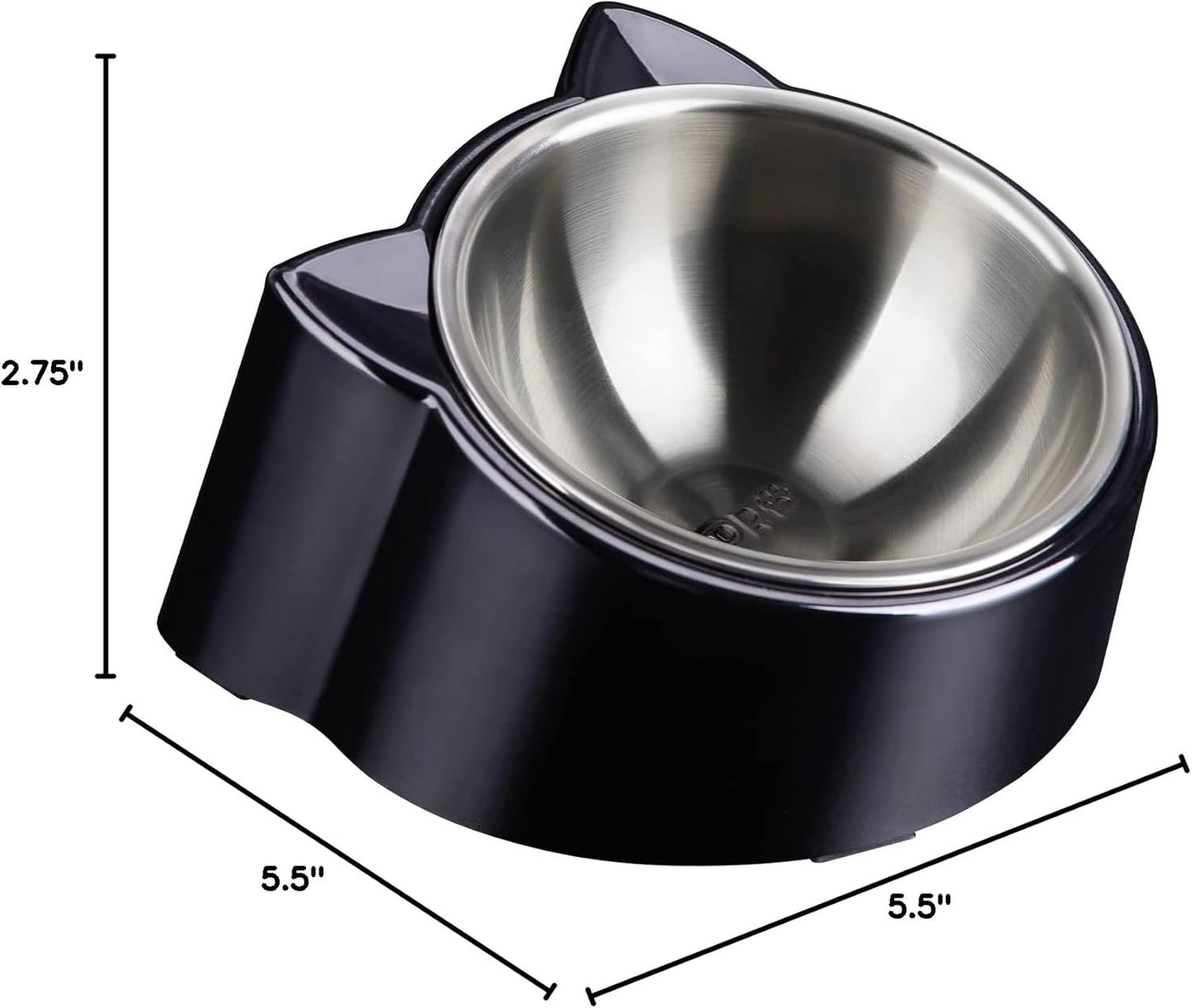 Tilted Cat Feeder Bowl, 15 Slanted, Orthopedic, Anti-Vomiting, Spill Proof, Raised, Stainless Steel, Tilted Angled Cat Food Bowl, Black