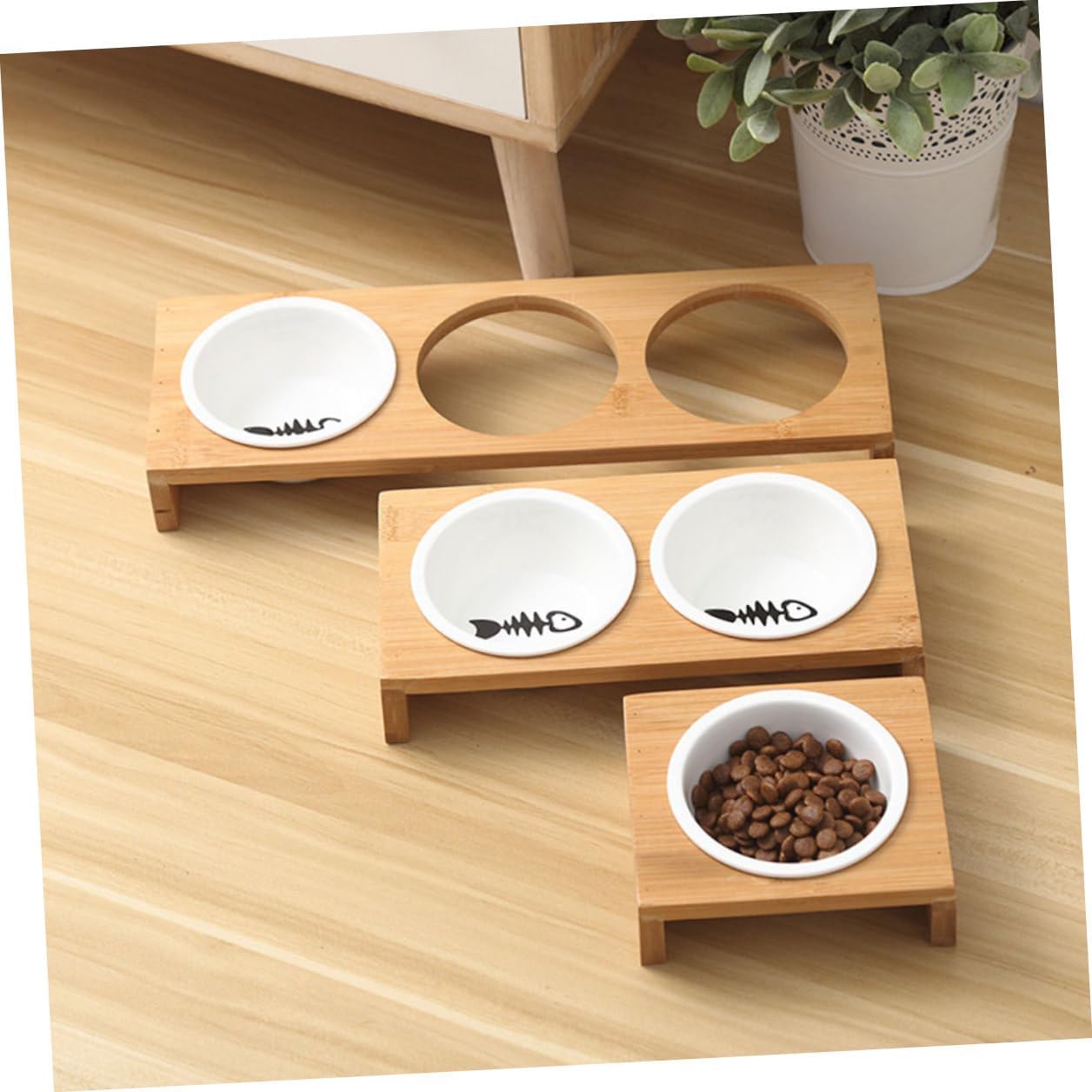 Milisten Ceramic Cat Bowl with Stand Raised Kitten Food and Water Bowls Multi-Function Non-Slip Pet Feeder for Cats and Puppies