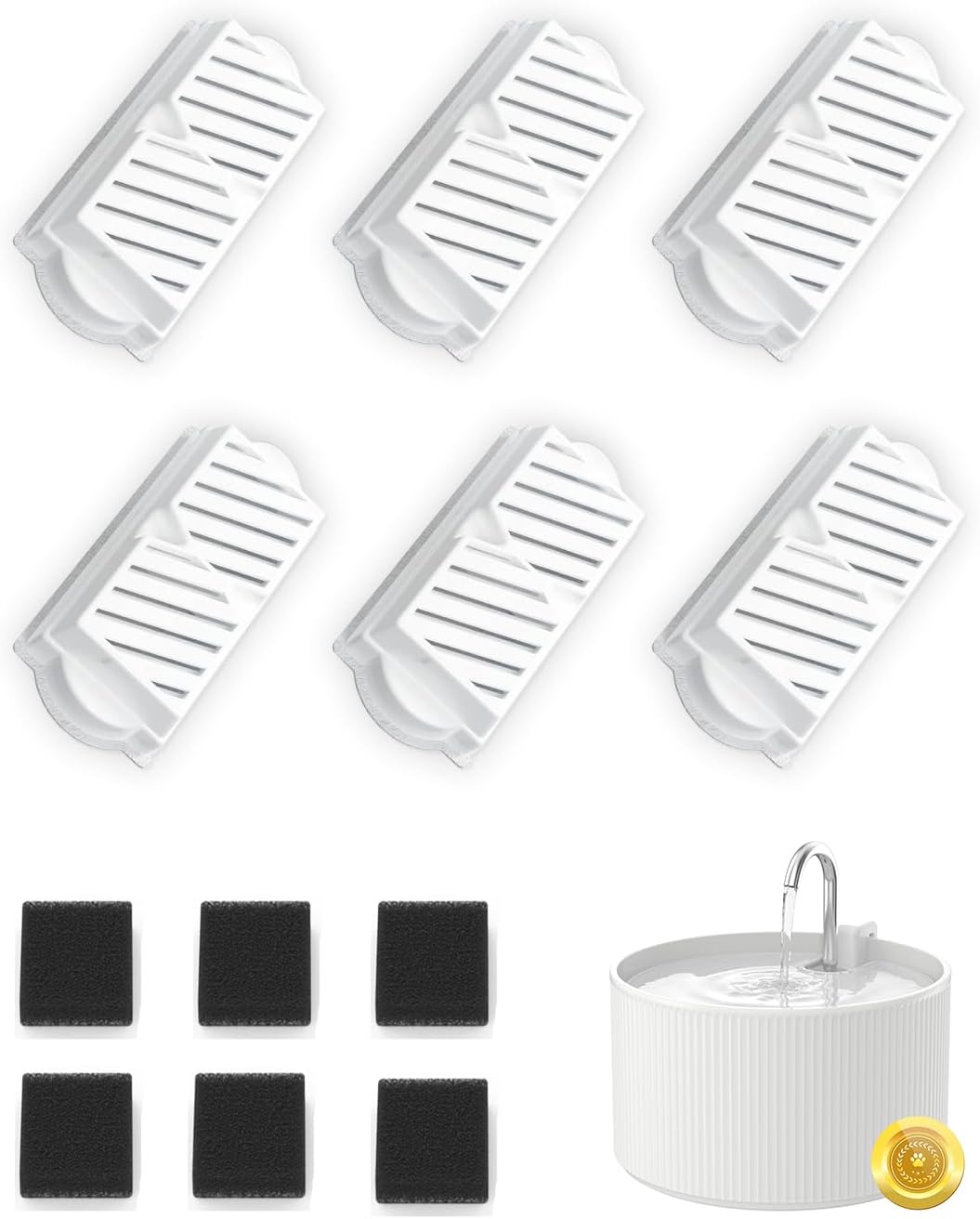 Wonder Creature Ceramic Cat Water Fountain Filters for 2.2L/74oz Ceramic Cat Fountain, 6 Carbon Filters and 6 Sponges