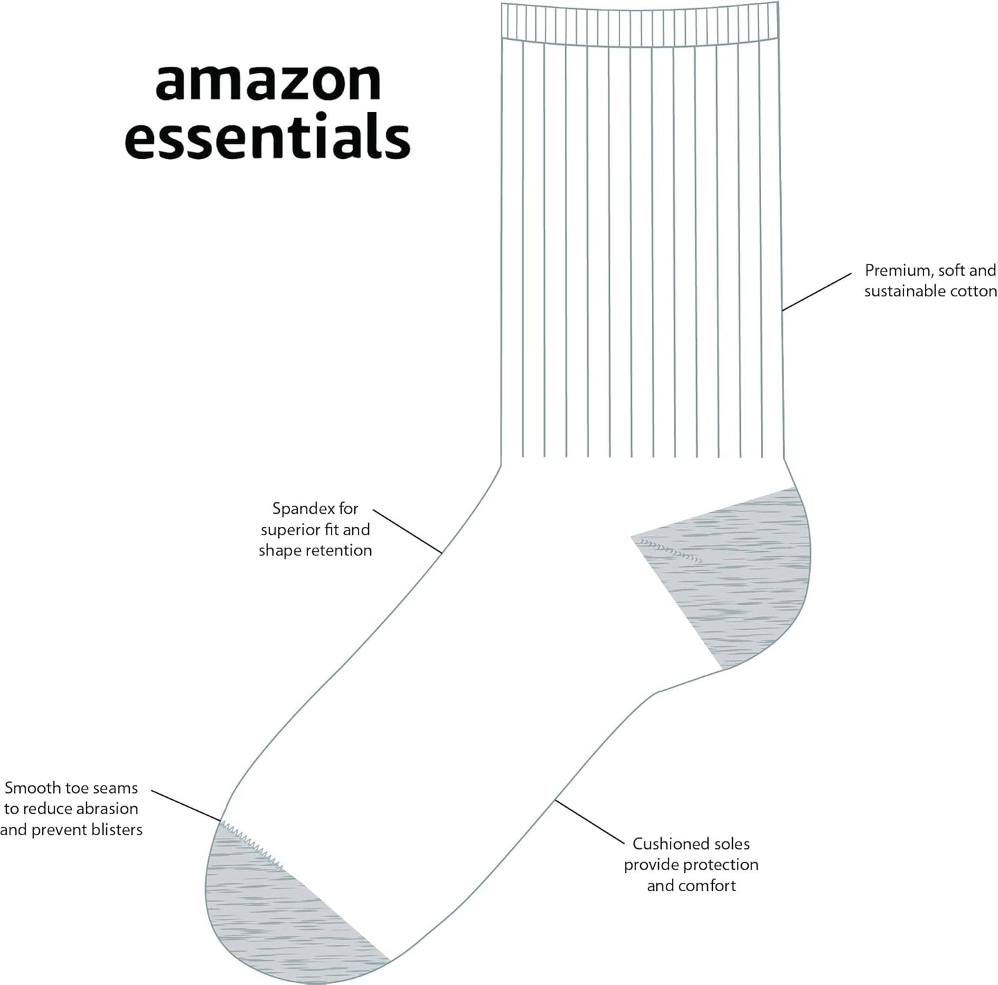 Amazon Essentials Unisex Kids and Toddlers' Cushioned Cotton Crew Socks, 10 Pairs
