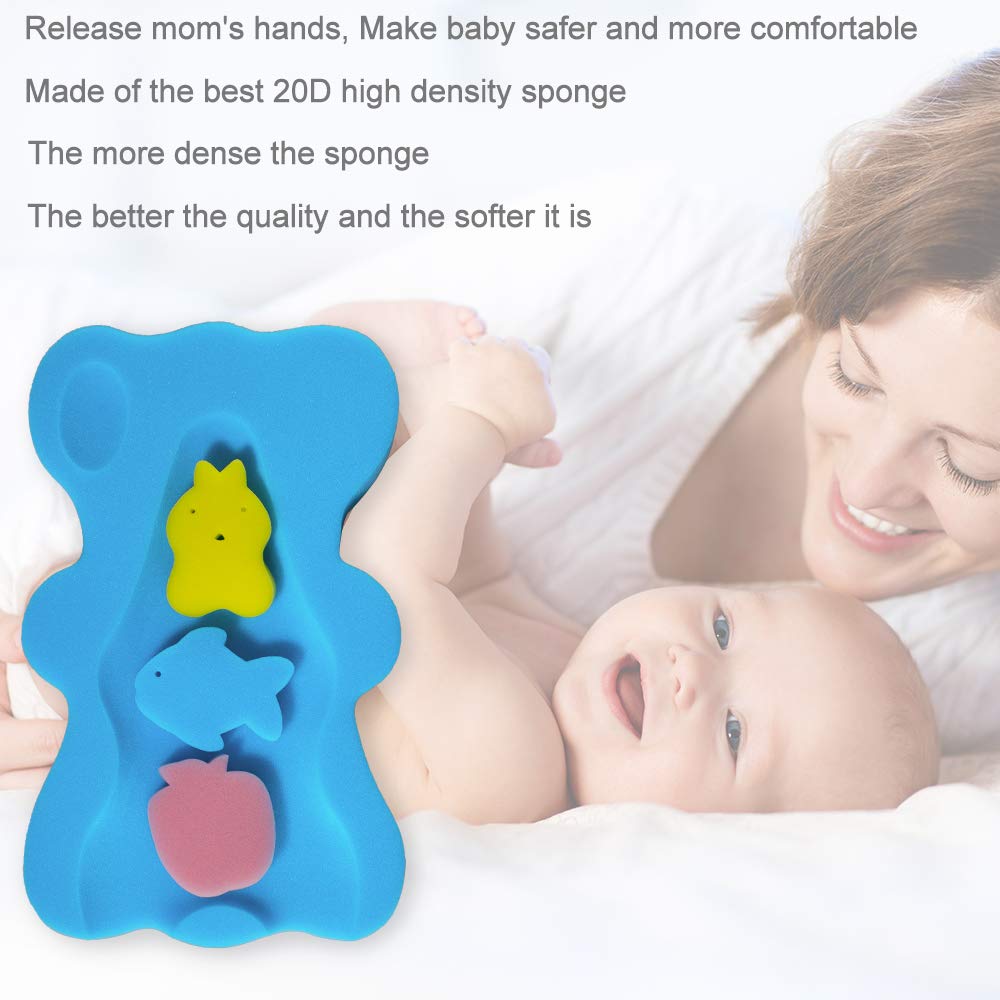 Soft Infant Bath Sponge Skid Proof Baby Bath Mat Newborn Odor Free (Blue)