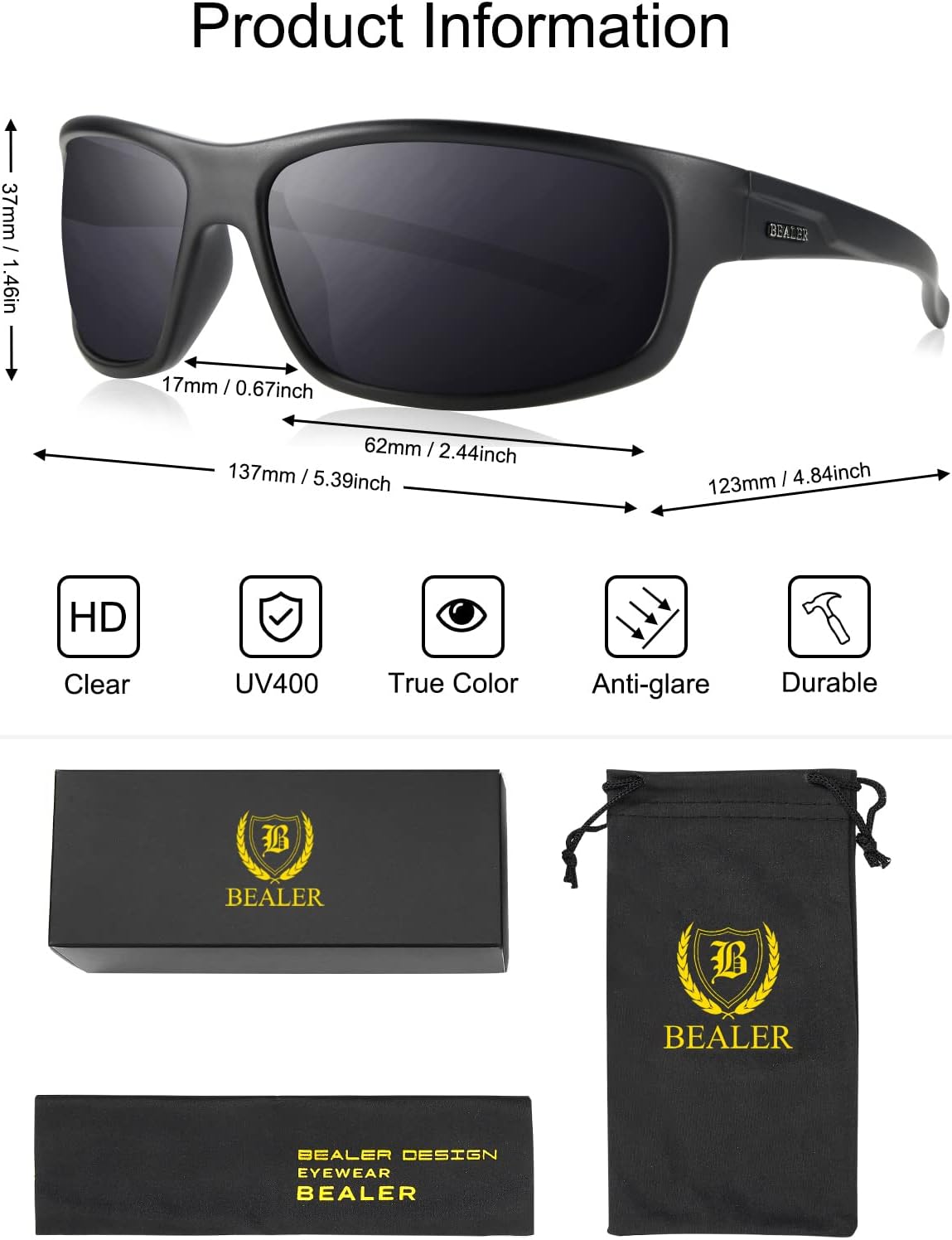 BEALER Polarized Sports Sunglasses for Men Lightweight TR90 Frame Sun Glasses Driving Cycling Fishing UV Protection Shades