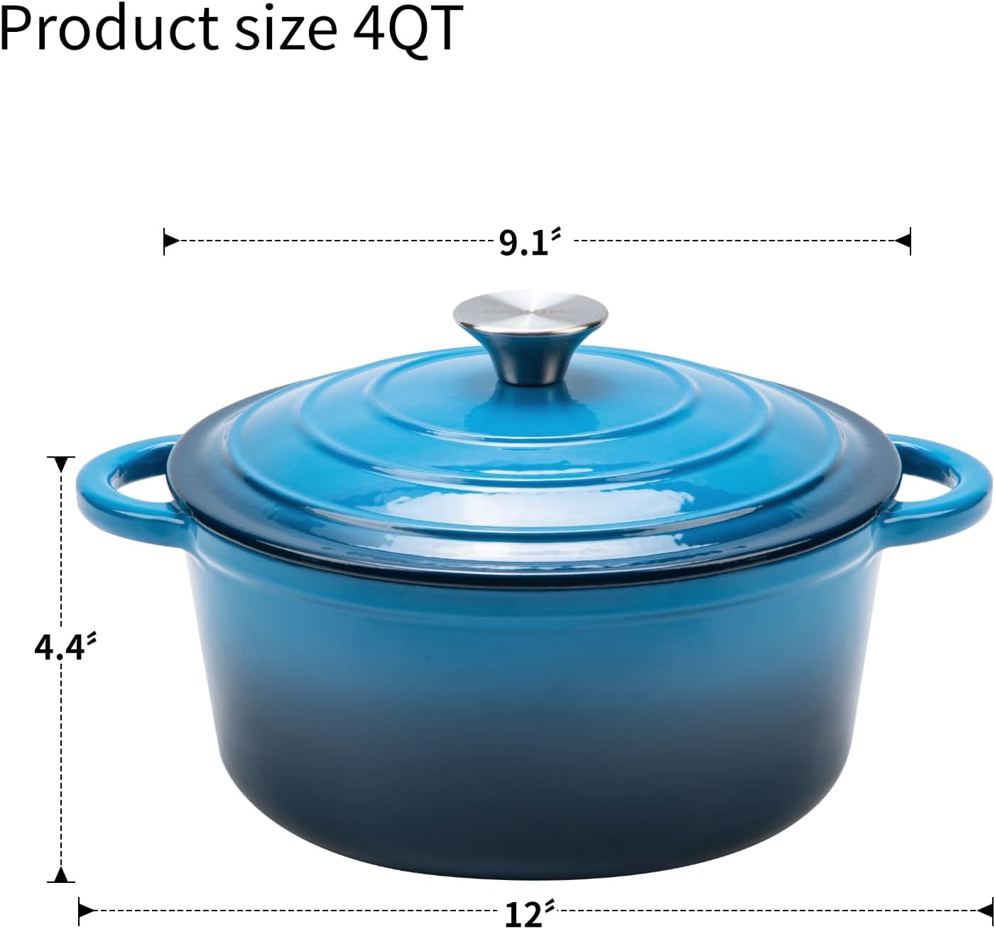 4QT Enameled Cast Iron Dutch Oven Pot with Lid,Heavy-Duty Cookware for Sourdough Bread Baking,Braising,Stews,Roasting,Oven Safe up to 500°F,blue