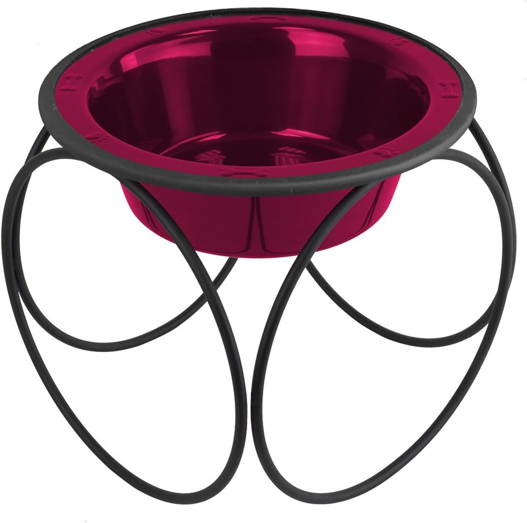 Platinum Pets Olympic Single Diner Feeder with Stainless Steel Cat/Dog Bowl, X-Small, Raspberry Pop