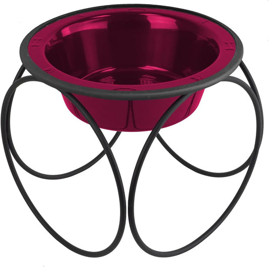 Platinum Pets Olympic Single Diner Feeder with Stainless Steel Cat/Dog Bowl, X-Small, Raspberry Pop