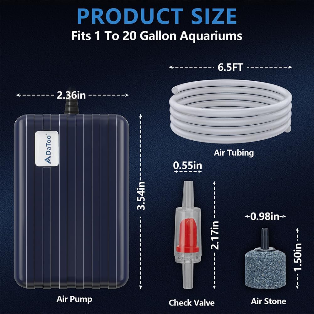Aquarium Air Pump Compact Fish Tank Air Pump Quiet Aquarium Bubbler Aerator Buckets Oxygen Aerator Pump for 1 to 20 Gallon Fish Tanks