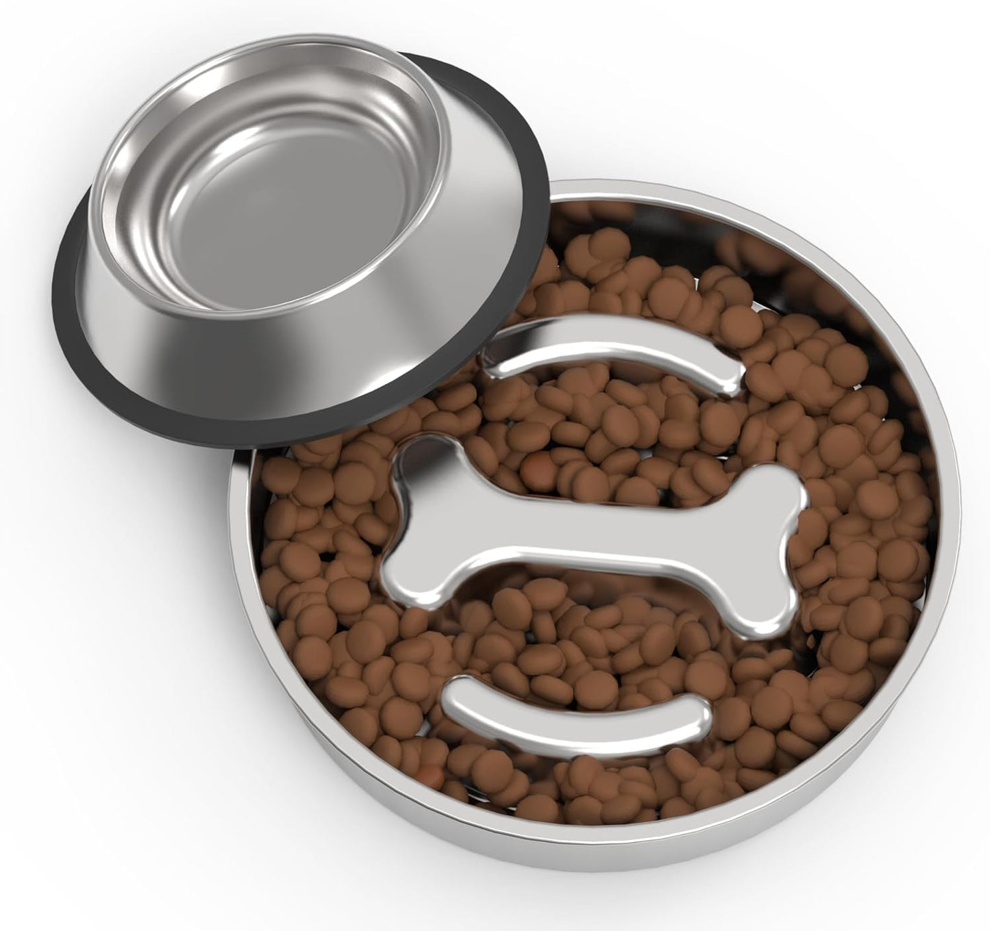 Small Dog/Puppy Slow Feeder, Stainless Steel Feeding Bowl with Unique Bone Design for Slower Eating Non-Slip Base
