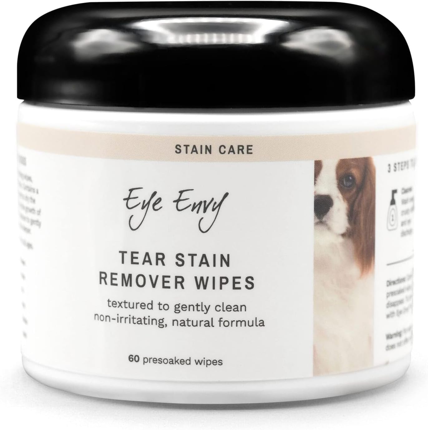 Eye Envy Tear Stain Wipes for Dogs. Textured to Gently Clean. Presoaked in 100% Natural Formula. Recommended by AKC Breeders, Vets, Groomers. Treats The Cause of Staining. USA Made. 60 Dog Eye Wipes