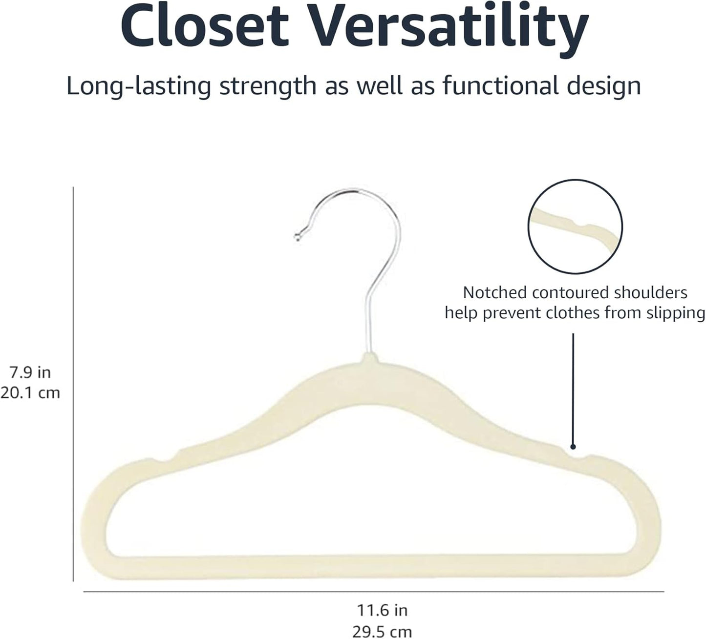 Amazon Basics Kids Velvet, Space Saving, Non-Slip Clothes Hangers for Infant and Toddler, Durable, 11.6 inches (for Baby Clothes), Pack of 50, Beige