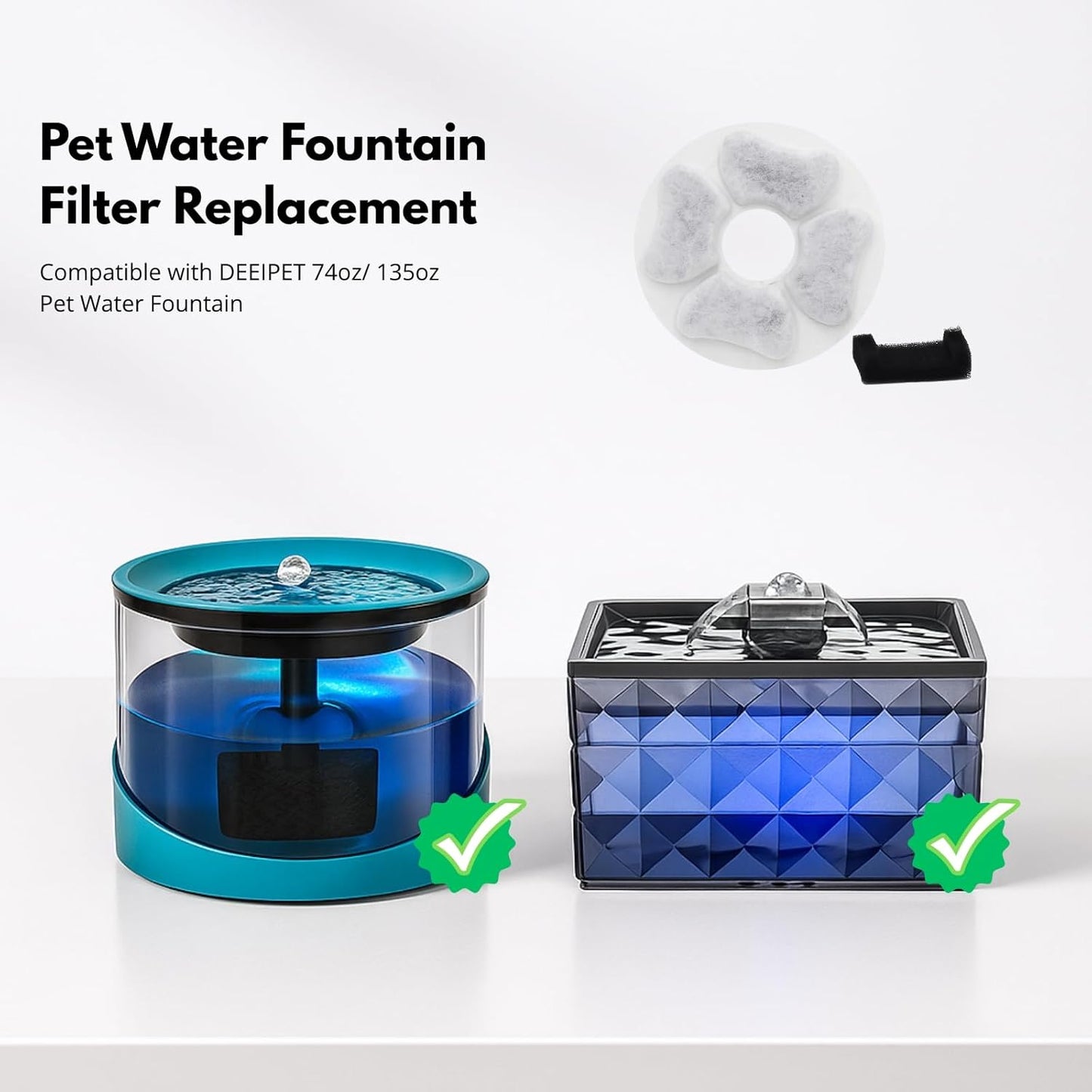 Nispira Cat Water Fountain Replacement Filters with Activated Carbon, Compatible with DEEIPET 74oz/135oz Models, 8 Pack