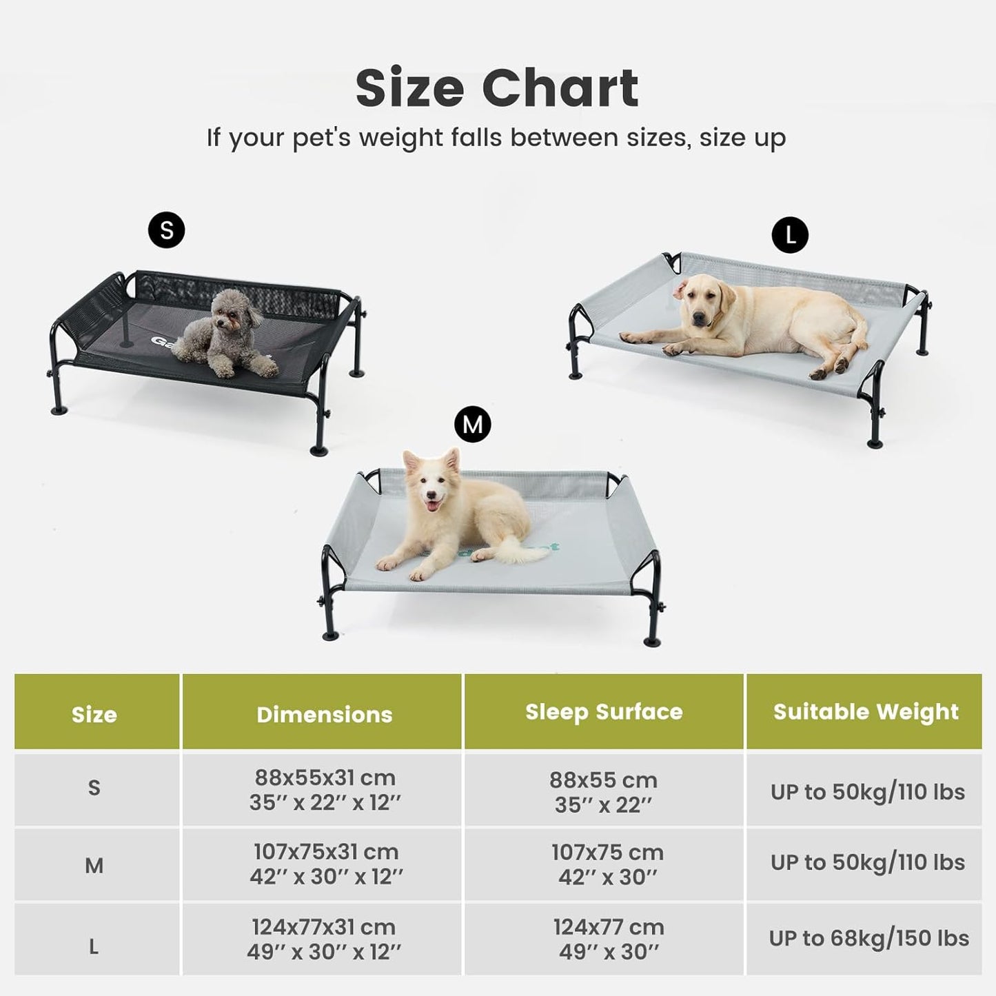 Gardner Pet Elevated Dog Bed for Medium Size Dog, Outdoor Raised Bed Waterproof Portable Cooling Cot Pet Hammock Bed with 3-Sided Guardrail, Breathable Mesh, Black, 42 Inches