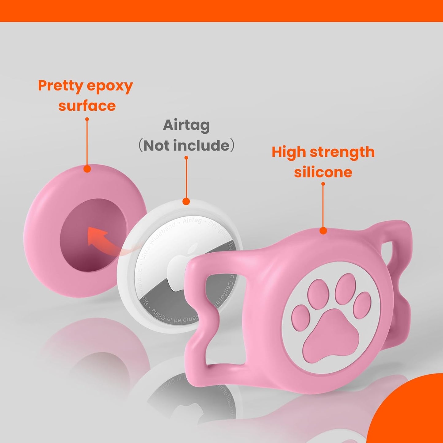 Waterproof Airtag Dog Collar Holder for Apple Air Tag, Silicone Dog Airtag Holder for Dogs & Cat Collars(Pink)
