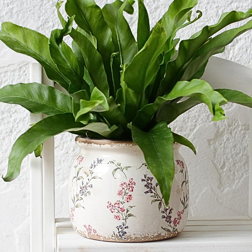 Flower Pots, Vintage Ceramic Planters for Indoor Plants, 6.29'' Plant Pots with Drainage, French Country Lavender Vase & Planters, Antique Home Room Decor, Gardening & Housewarming Gifts
