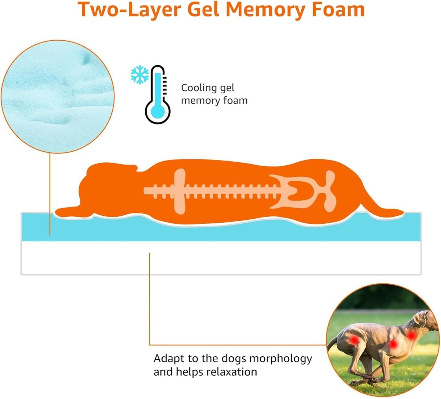 Amazon Basics Dog Bed with Cooling Gel Memory Foam, Machine Washable Removable Cover, Anti-Slip Bottom, Pressure-Relief Support for Dogs up to 90lbs, Extra Large (41" x 29"), Grey