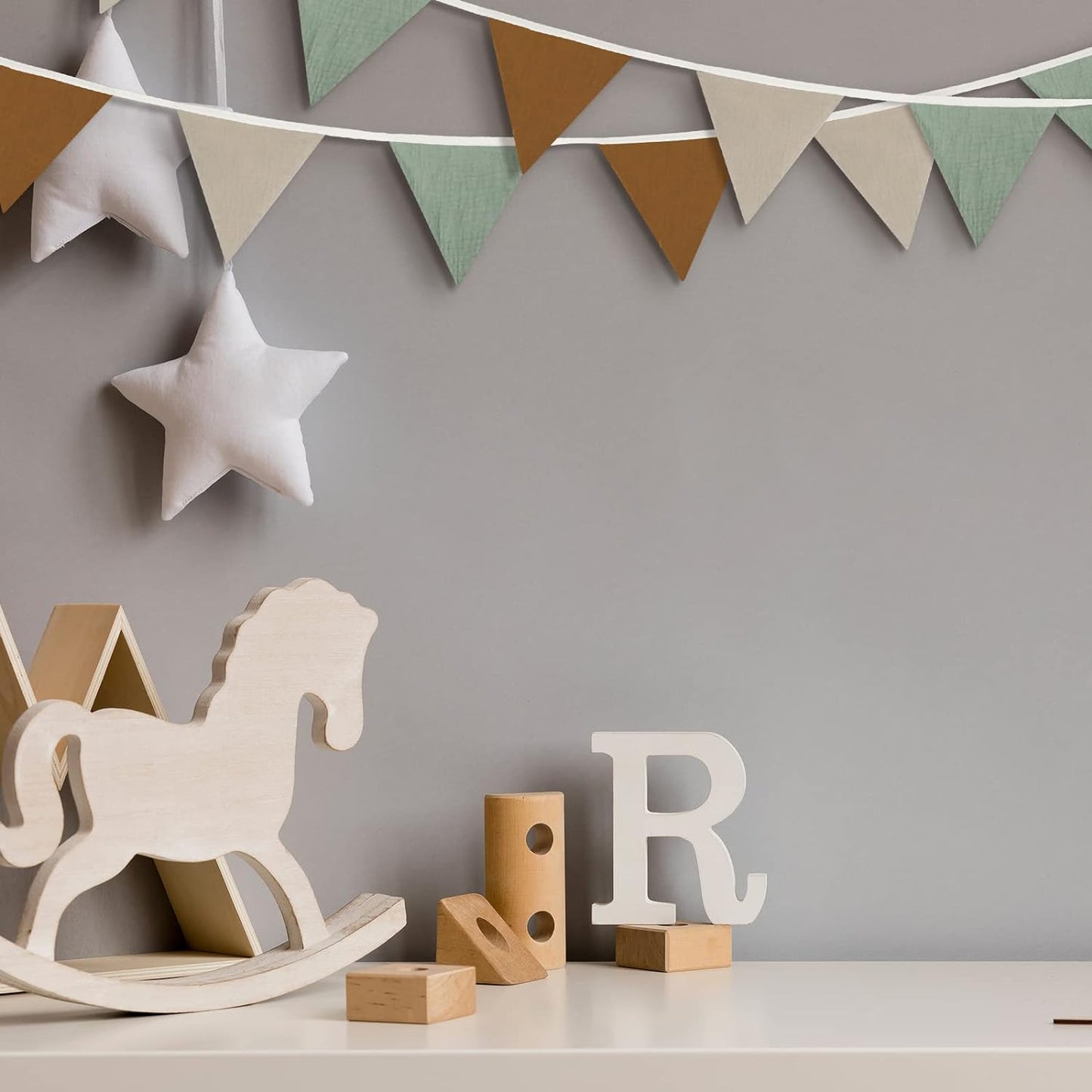 Oudain 2 Pcs Pennant Banner Flags Nursery Garland Triangle Bunting Flags Playroom Wall Decor Banner for Nursery Baby Shower Birthday Boho Wedding Party Event, Each 7.75 ft(Retro Color)