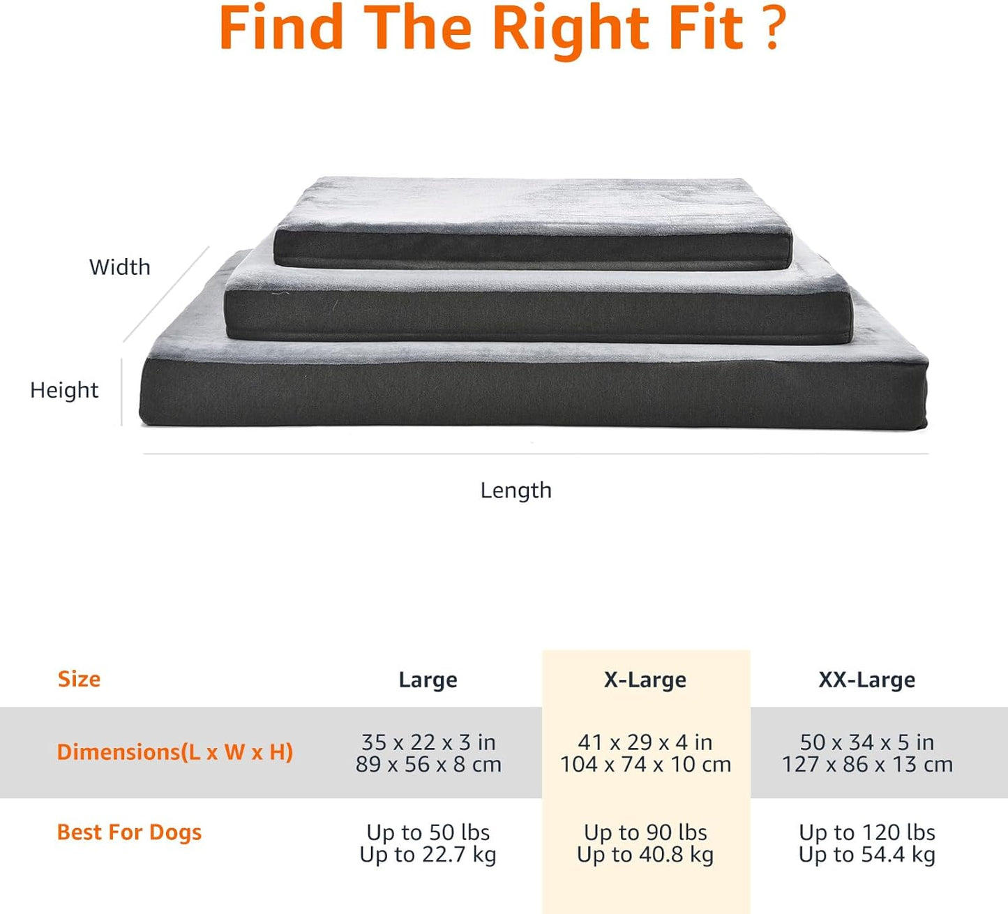 Amazon Basics Dog Bed with Cooling Gel Memory Foam, Machine Washable Removable Cover, Anti-Slip Bottom, Pressure-Relief Support for Dogs up to 90lbs, Extra Large (41" x 29"), Grey