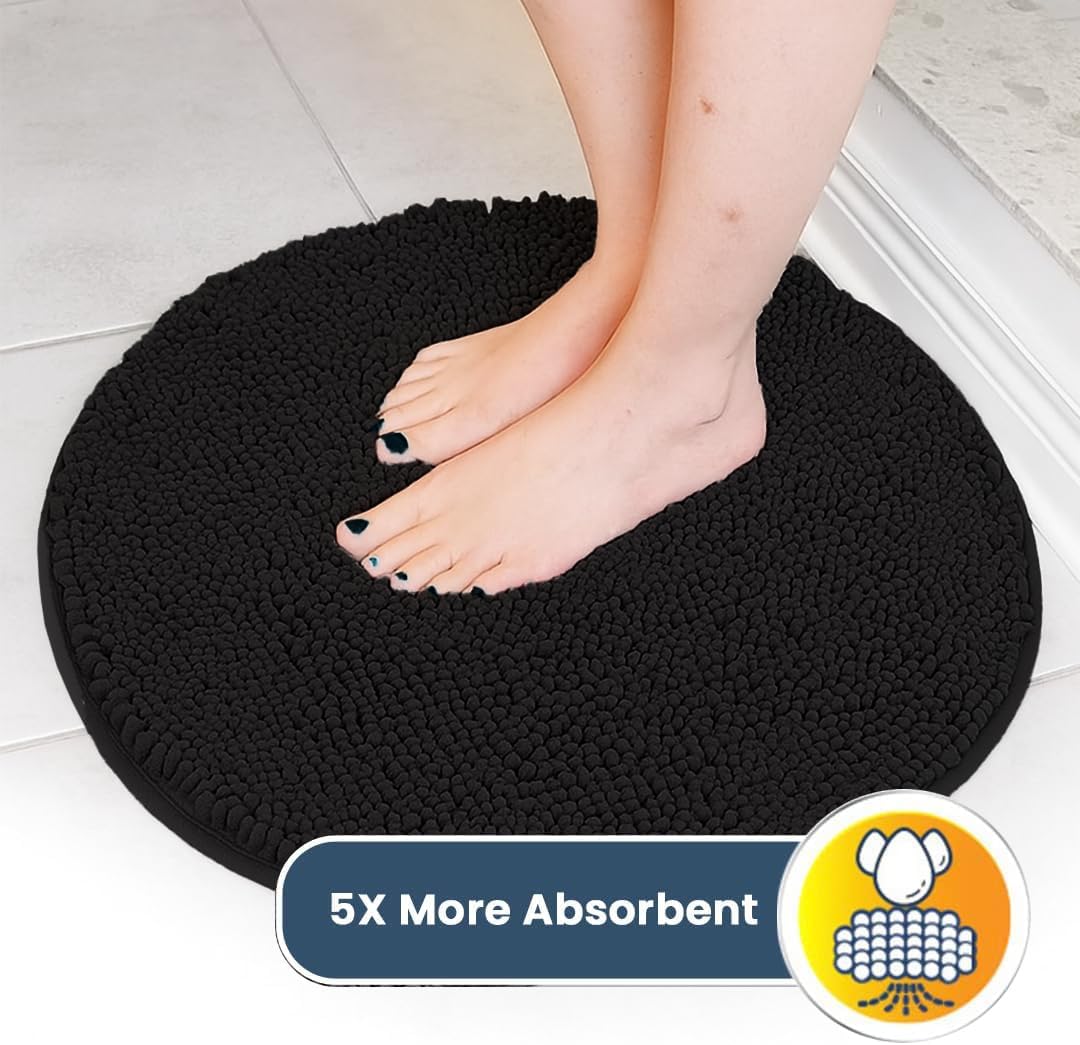Muddy Mat® Shown on TV – Super Absorbent Microfiber Dog Door Mat for Muddy Paws, Non-Slip Washable Pet Rug, Quick Dry Chenille Entryway Carpet, Machine Washable Indoor Outdoor Mat, Black Round 4ft