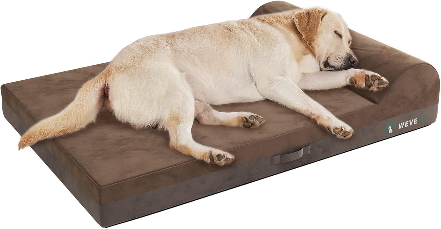 Jumbo Orthopedic Dog Bed - Large, Thicken Gel Memory Foam, Waterproof Liner & Washable Cover, Brown