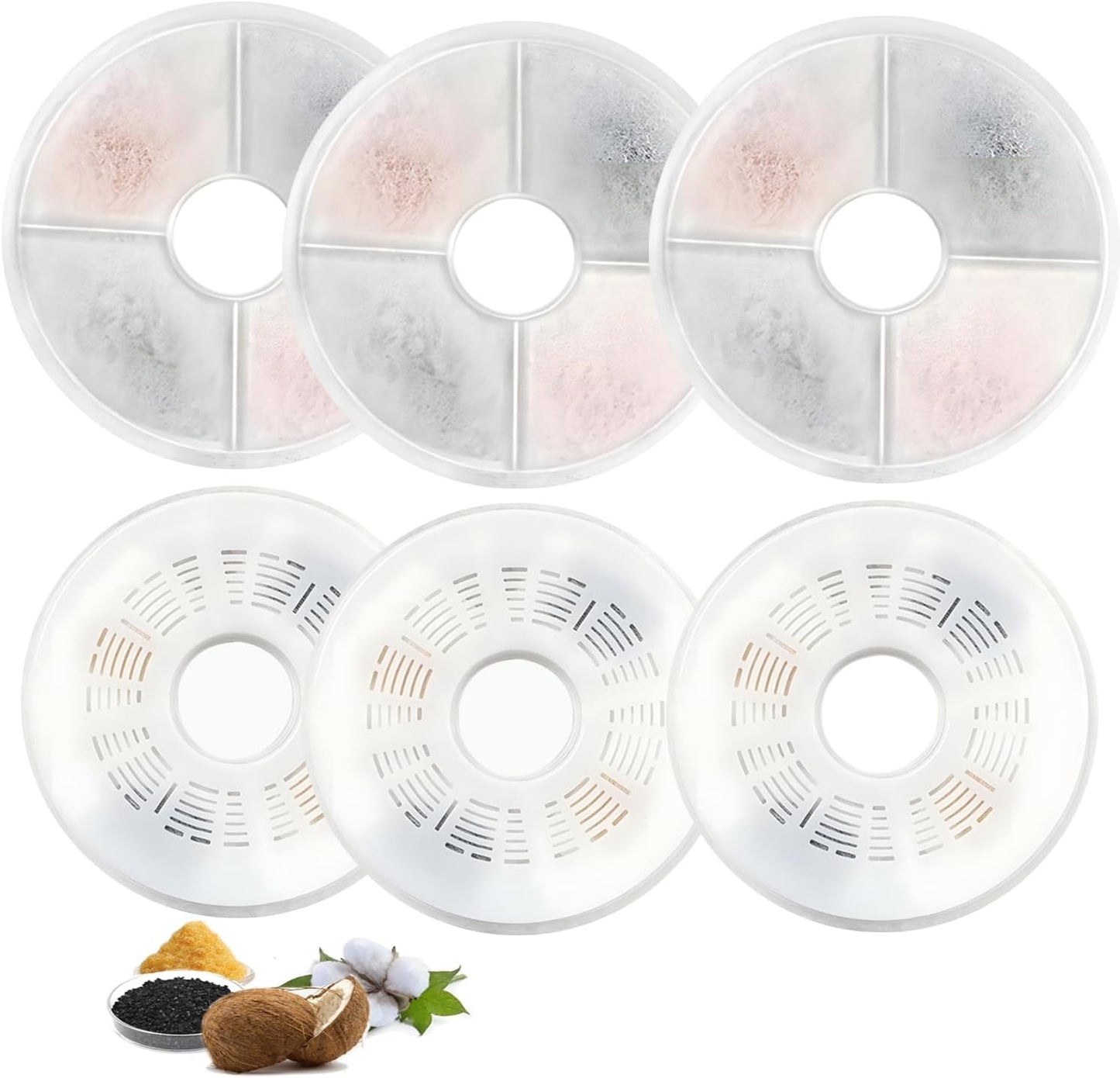 6 Pack Cat Water Fountain Filter Replacement for Catit, Pet Filters for Flower Fountain, Catit Design Senses Fountain, Senses 2.0, Fresh & Clear Stainless Steel Triple Action Filter Replacement