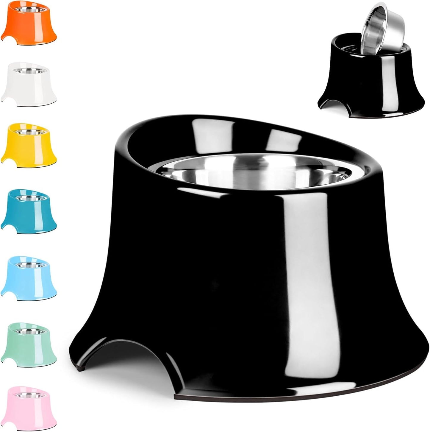 Tilted Elevated Dog Bowls Non-Slip & Non-Spill Pet Feeder with Elevated Detachable Melamine Stand, High Capacity Tilted Dog Bowl for Medium Small Size Dogs M/2 Cup Black