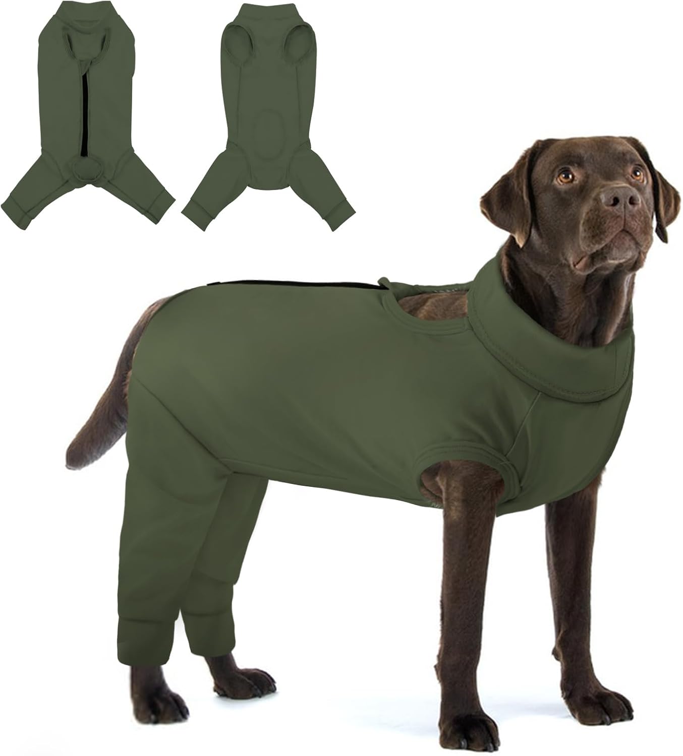 KOESON Breathable Dog Surgery Recovery Suit with Zipper to Stop Licking, Soft Dog Surgical Recovery Sleeve for Hind Legs, Strechy & Lightweight Neuter/Spay Onesie for Male Female Dogs, Army Green XXL