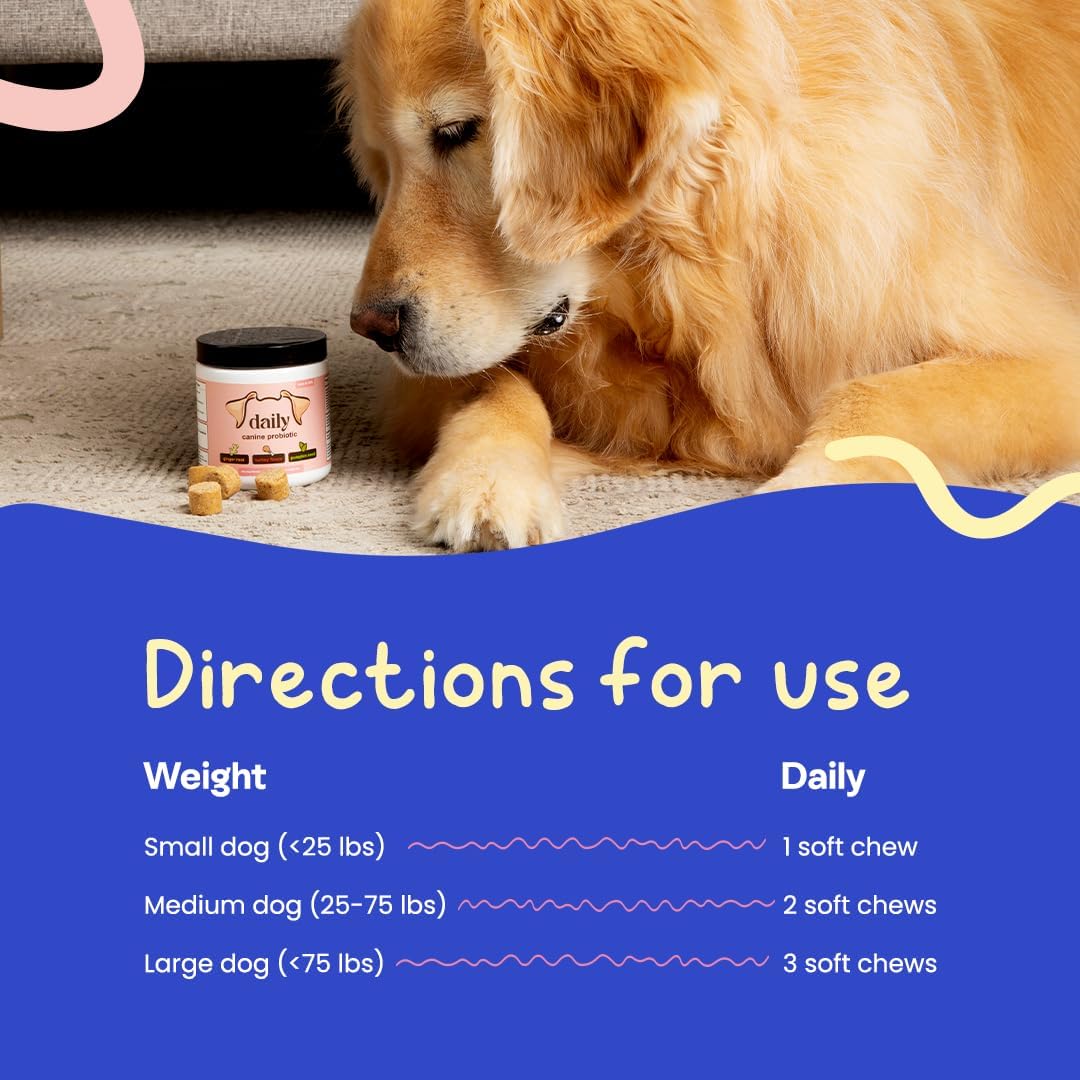 Probiotics for Dogs, Gut Health, Digestive Support & Occasional Diarrhea Relief - Turkey Flavor - 30 Soft Chews