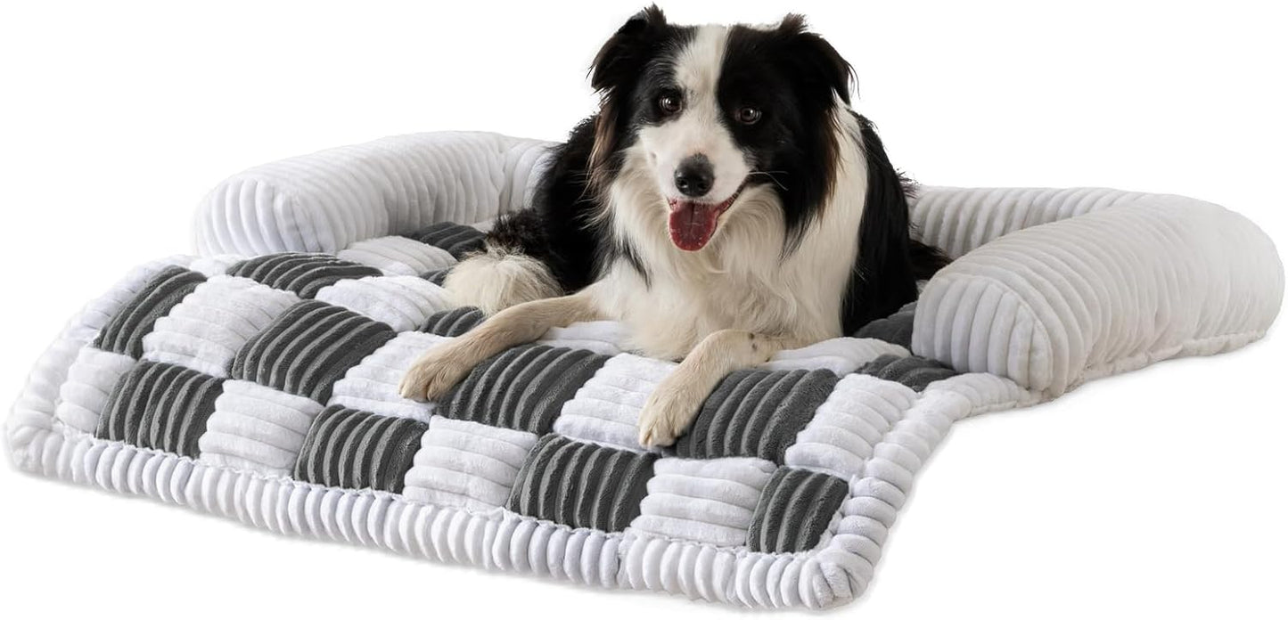 Dog Bed Fluffy Flannel Dog Mat for Furniture Protector,Non-Slip Plush Couch Covers for Pets, Washable Dog Cat Bed, Pet Friendly Dog Mat for Couches and Sofas(Grey, M-33.45 x 30.71 inch)