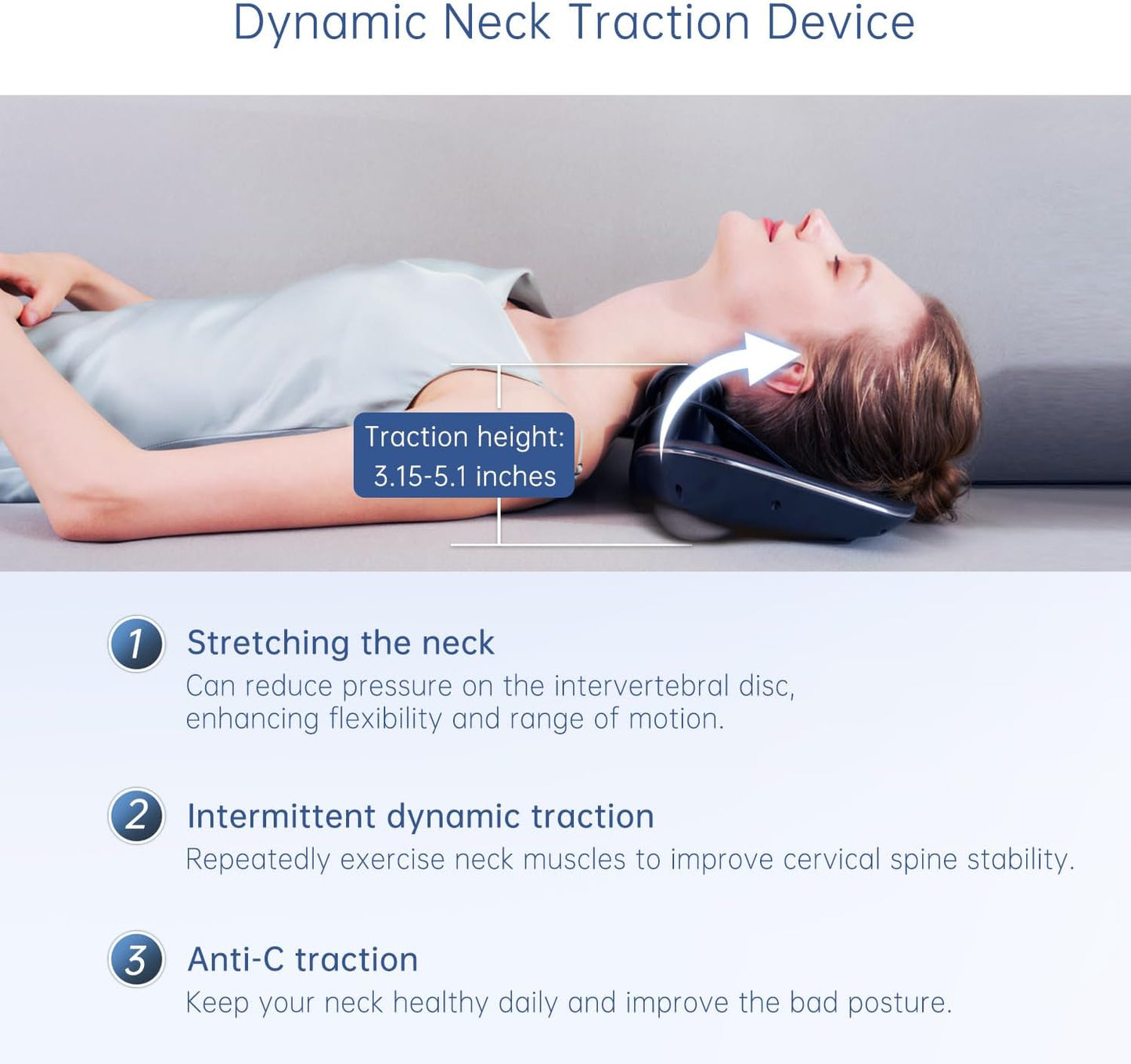 Multi-Functional Cervical Traction Device, Electric Neck Stretcher with Dynamic Neck Stretching, 3 Modes Electrotherapy and Hyperthermia to Relieve Neck Pain, 104 to 122℉(40 to 50℃), Easy to Use