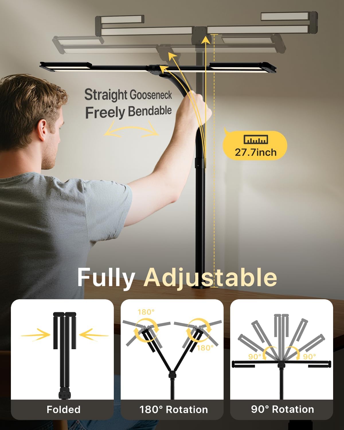 ONEMIX 42" LED Desk Lamp with Clamp, Architect Desk Light with Remote, Adjustable 4-Segment Bar, 1800LM Bright, Eye-Caring Desk Lamp for Home Office, Reading, Study, Dual Monitors, Easter (Black)