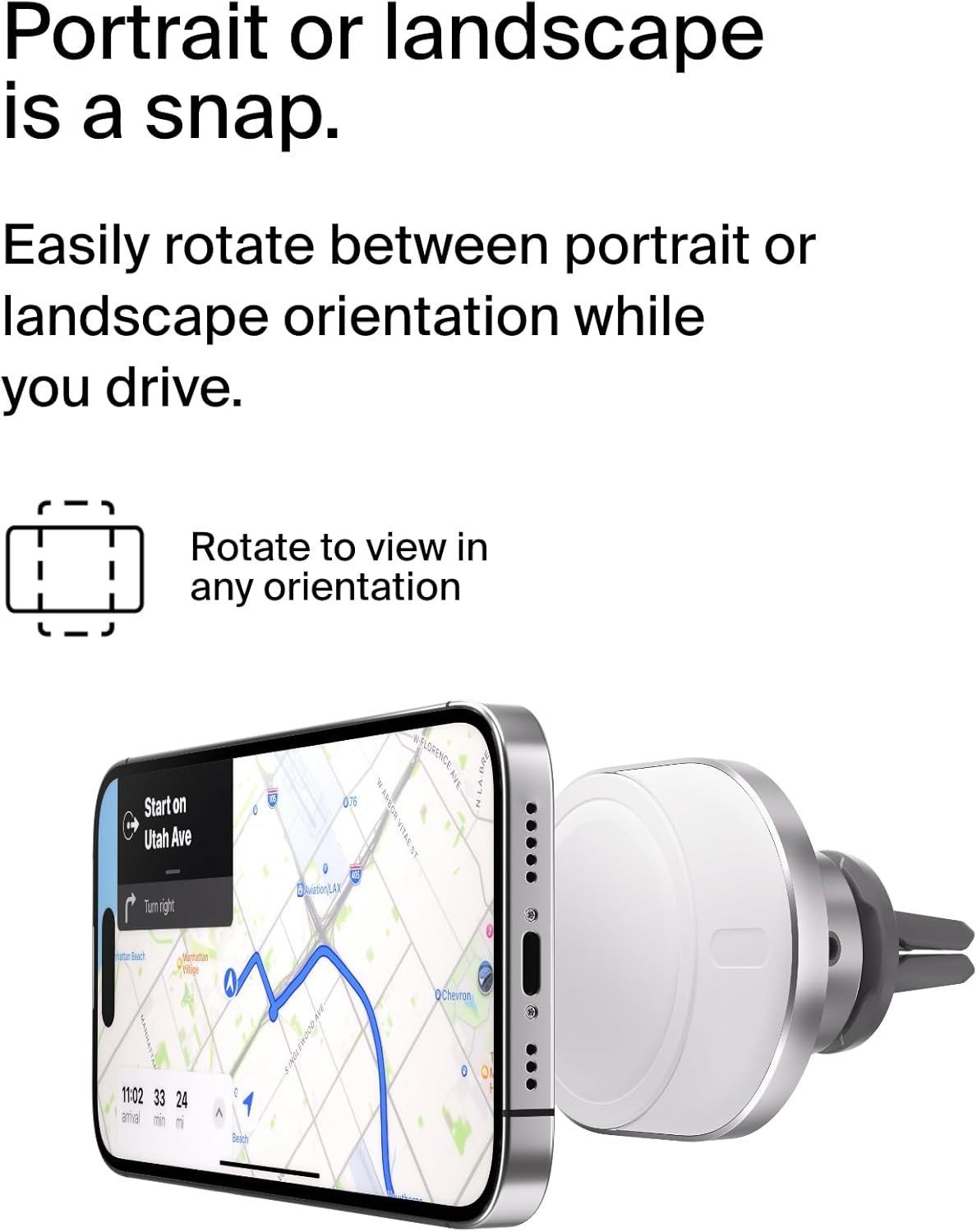 Belkin MagSafe-Compatible Wireless Car Charger 15W, Fast Charging Wireless Charger - Powerful Magnetic Vent Holder for iPhone 17, 16, 15, 14, 13 Series, Pixel 10, Secure Car Phone Mount - White