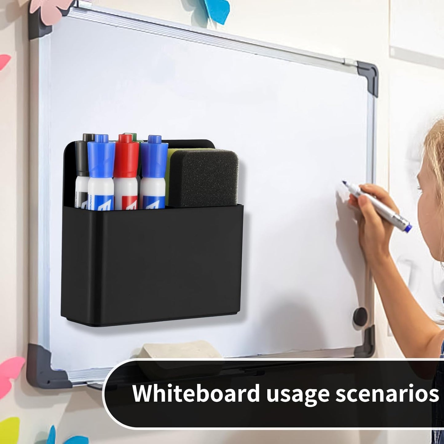Camelmother 2Magnetic Marker Holder For Whiteboard Dry Erase Marker Holder For Office Refrigerator Fridge Classroom Must (black)