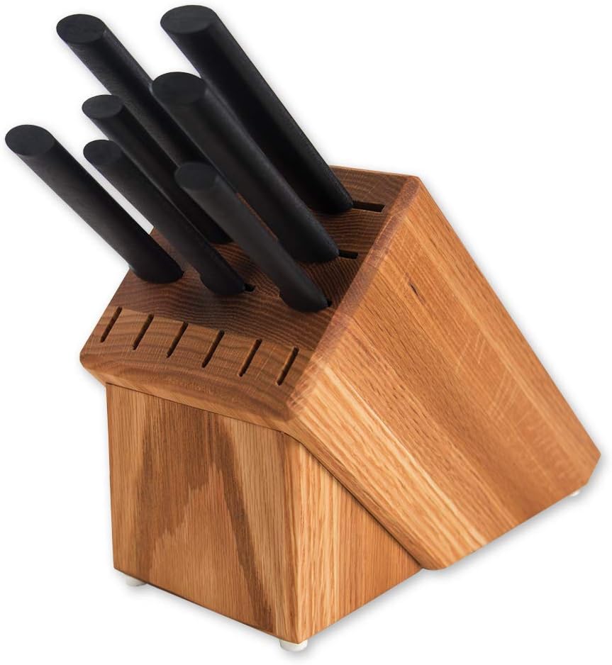 Rada Cutlery Essential Oak Block (B58), 13 Knife Slots, Non-scratch Pads, 8" x 9" x 5"