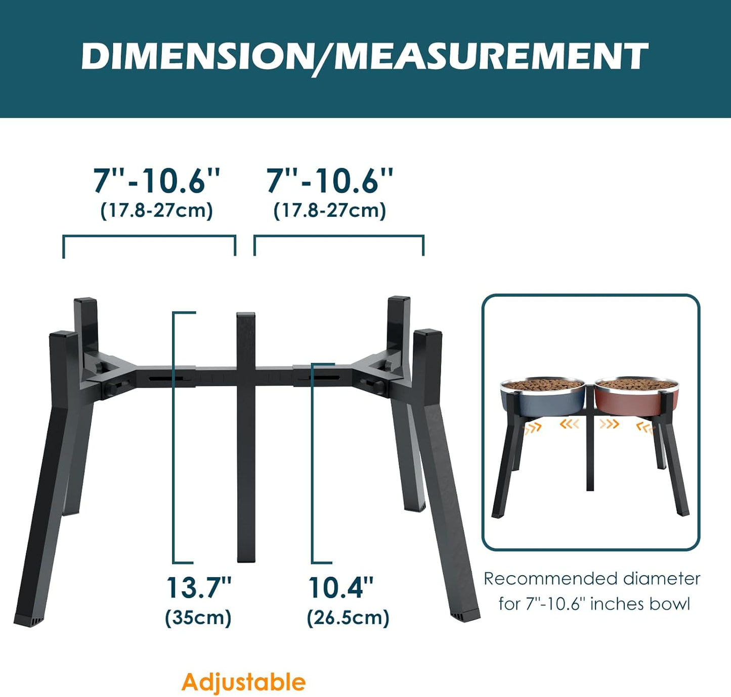 Elevated Dog Bowl Stand for Large Dogs, Adjustable Raised Dog Bowls 7-10.6", Dog Food Water Bowl Stand,13.7'' Tall,Bowl Not Included