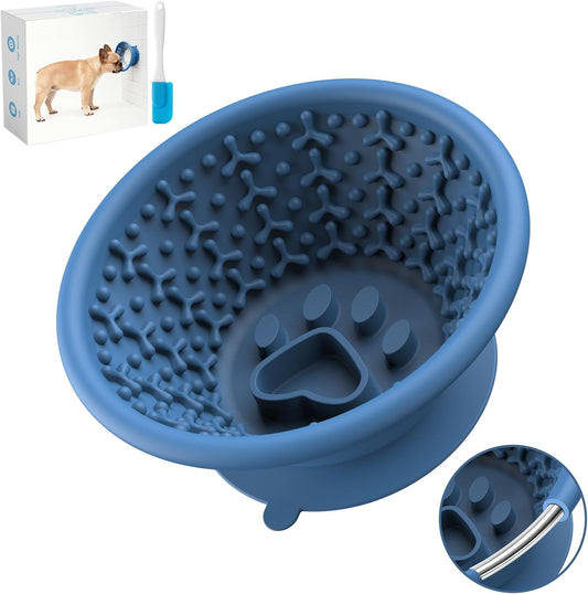 Dog Slow Feeder Lick Bowl to Prevent Fast Eating, Steel Reinforced Rim, Non-Slip Suction Base, BPA-Free Silicone, Dishwasher & Freezer Safe, Helps Extend Mealtime & Keep Dogs Calm(Blue)
