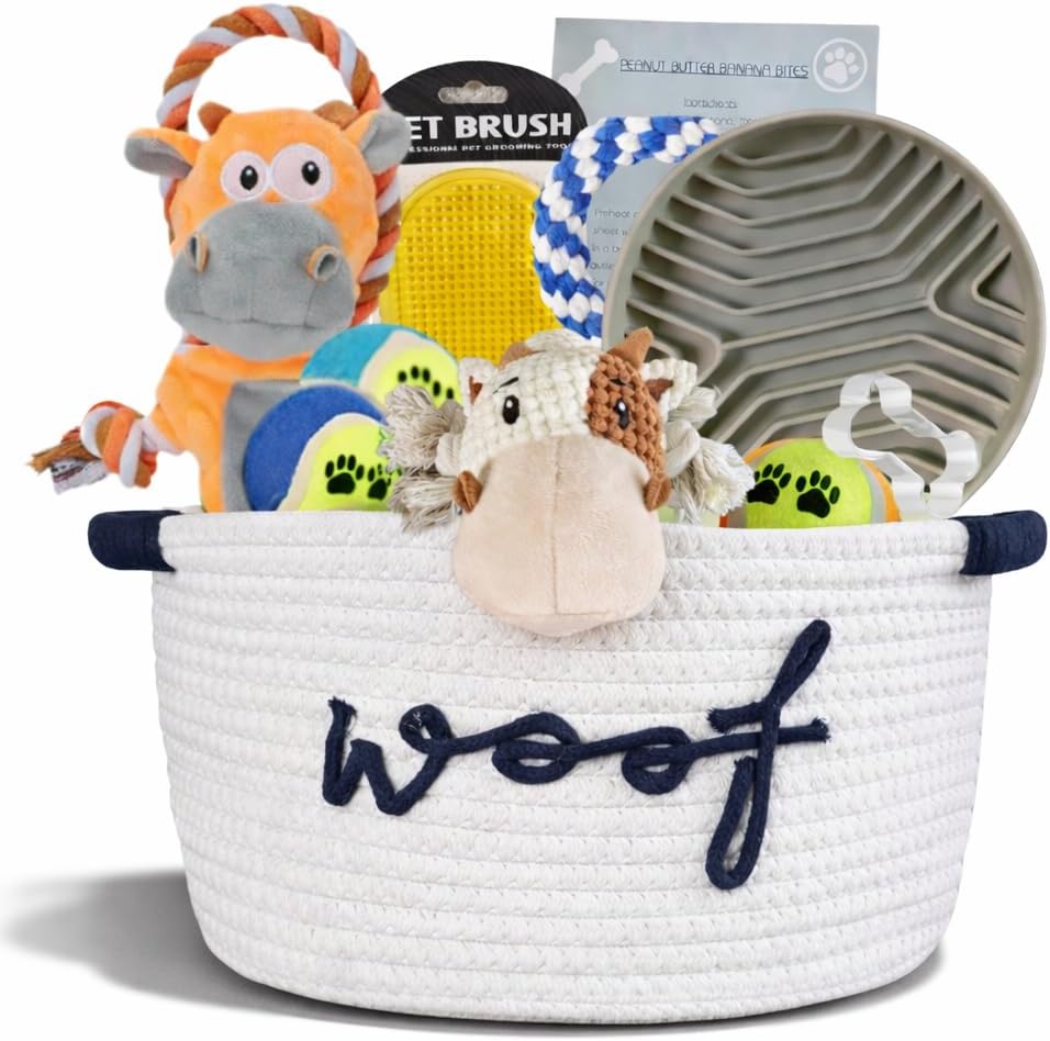 New Puppy Gift Basket - Premium Puppy Starter Kit and Dog Gift Basket with Dog Toys - Perfect Doggie Birthday Gifts and Puppy Necessities with Pet Toy Basket.