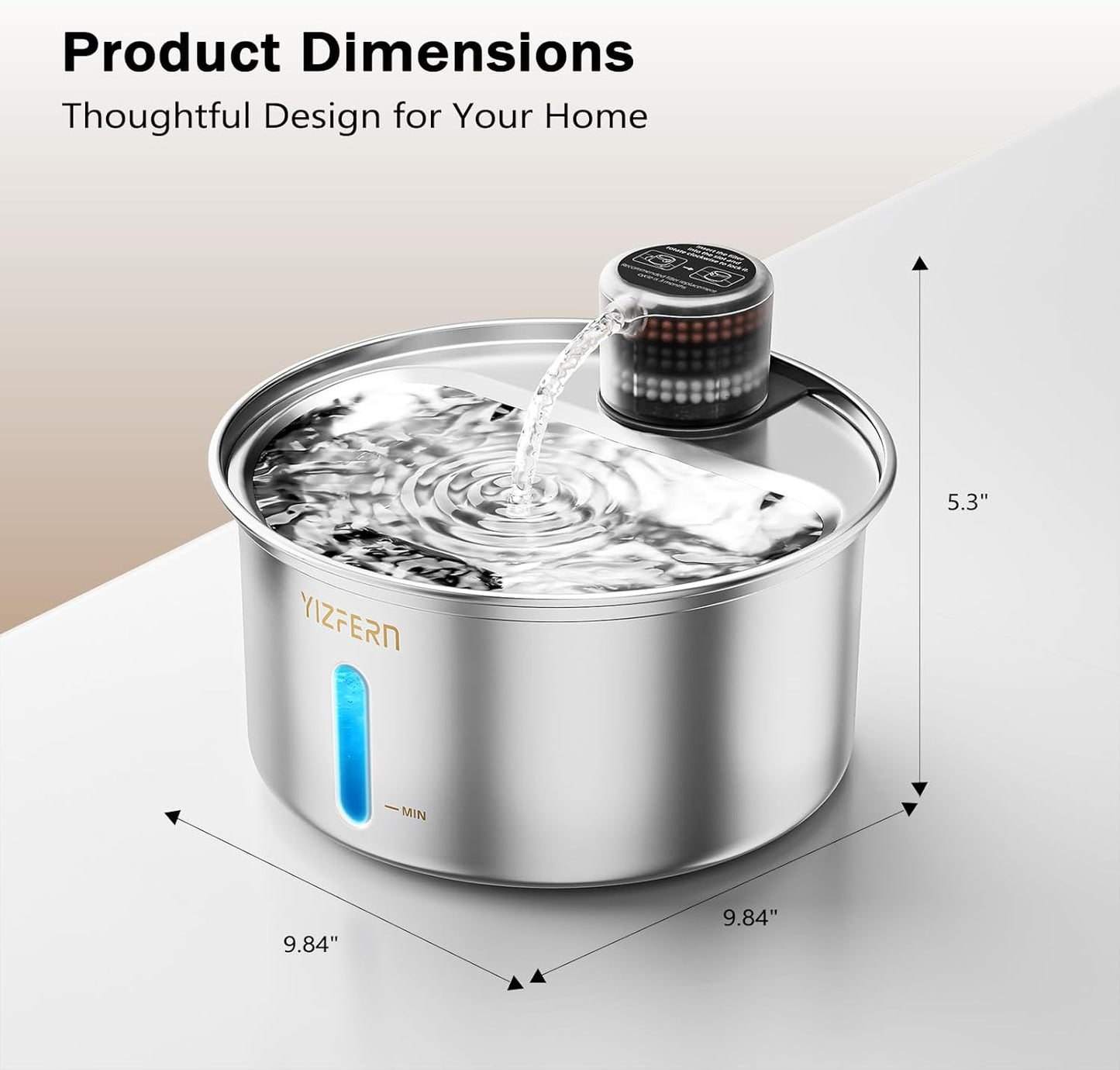 Cat Water Fountain Stainless Steel 108oz/3.2L Upgrade Dual-Filtration Pet Water Fountain for Cats Indoor, Ultra Quiet Dog Water Bowls Dispenser for Drinking, Automatic Cat Watering Supplies (White)