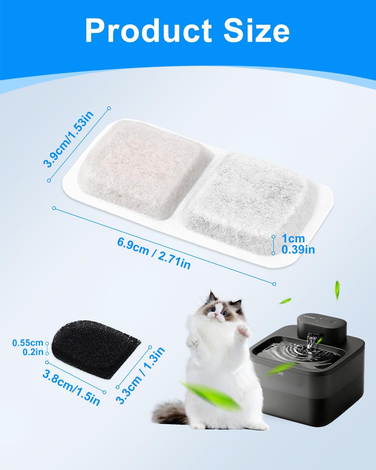 8+8 Pack Cat Fountain Filter Replacement Kit Compatible with oneisall 74oz/2.2L Pet Water Fountains for Cats and Dogs, Carbon Filters Fit for oneisall Fountain Keeping Pet Water Clean