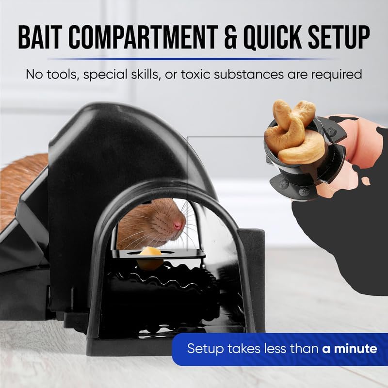 Rat and Chipmunk Traps. Prevents Accidental Triggering with Dual Tunneled Design. Covered Snap Traps, Reusable, Pest Control for Rats,Outdoor Indoor & Use 4 Pack (4)