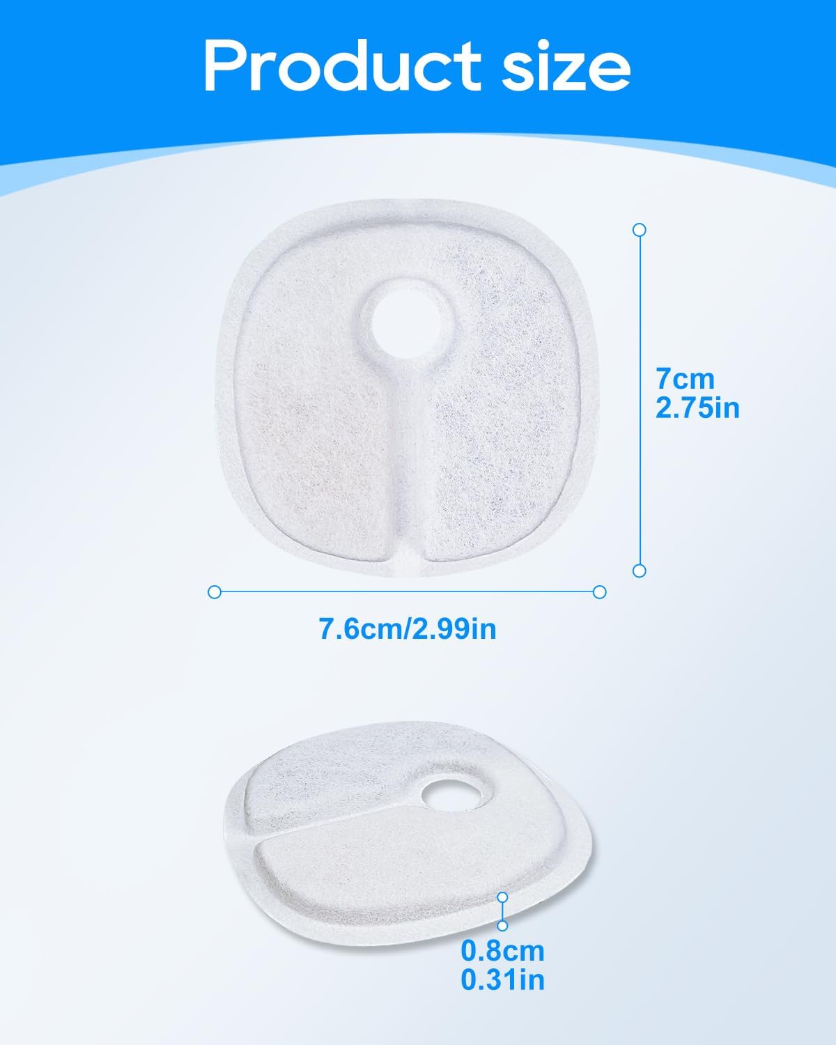 Cat Water Fountain Filter Replacement Compatible with 2L/67oz E1 and E1+ Automatic Cat Water Dispenser Wireless Pet Fountain Battery Operated, Multilayer Filter, 8 PACK