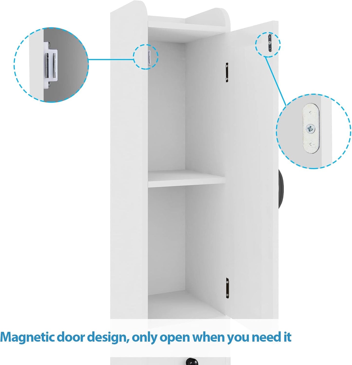 Tall Bathroom Storage Cabinet with Adjustable Shelves, Narrow Storage Cabinet with 2 Doors, Drawer, Toilet Paper Holder, Slim Storage Cabinet for Small Space, Kitchen, Laundry, Entryway, White