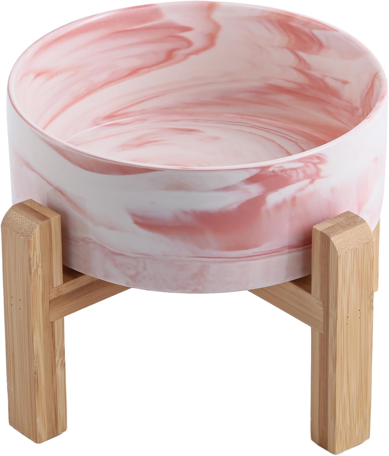 Raised/Elevated Ceramic Dog Bowl for Small Medium Sized Breeds,Dog Food Water Bowl with Stand,6 in Non Slip Heavy Pet Feeding Dish 3.6 Cups/ 850 ml /28 OZ Marble Pink