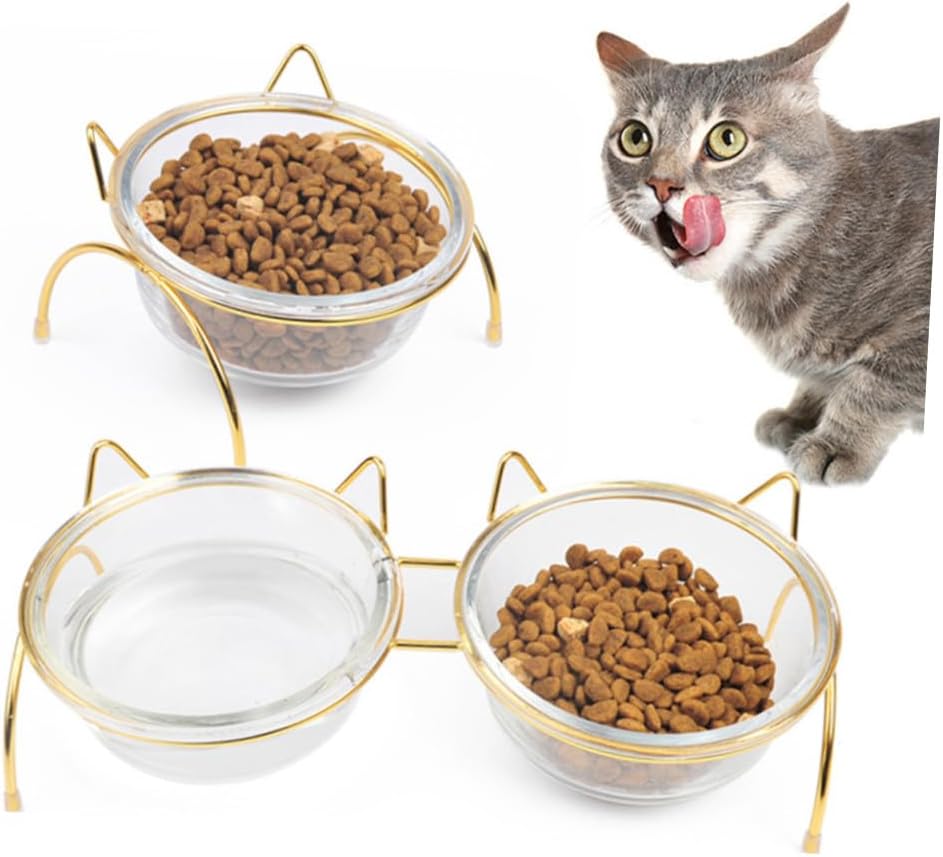 Milisten Raised Glass Pet Bowl with Tilted Stand, Elevated Cat and Dog Feeding Dish, Single Slant Food Bowl for Comfortable Eating