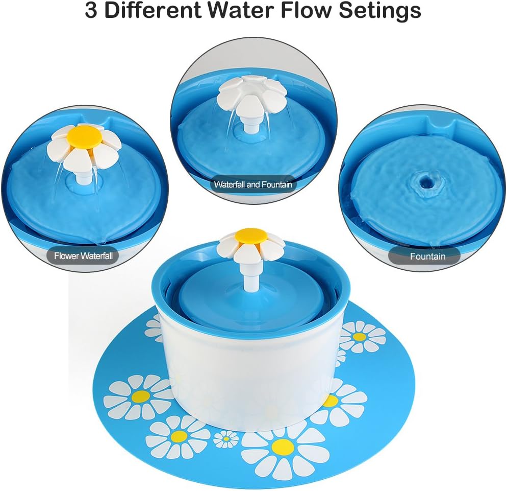 ELEOPTION Pet Water Fountain Auto Flow Surper Quiet for Cat Dog Water Dispenser Recycle Drinking Small Fountain 1.6L Pefect for Small Pets Electric Drinking Bowl (Fountain Blue)